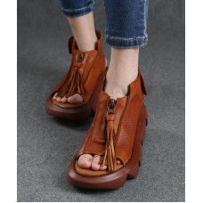 Brown zippered Flat Sandals Platform Walking Sandals