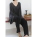 Vintage dark gray knitted blouse fall fashion v neck Batwing Sleeve knitted clothes