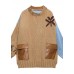 Fashion fall khaki knit tops plus size o neck patchwork sweater tops