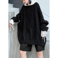 For Spring fall black knit tops plus size hooded clothes For Women