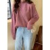 Pullover pink knitted pullover high neck plus size knitwear